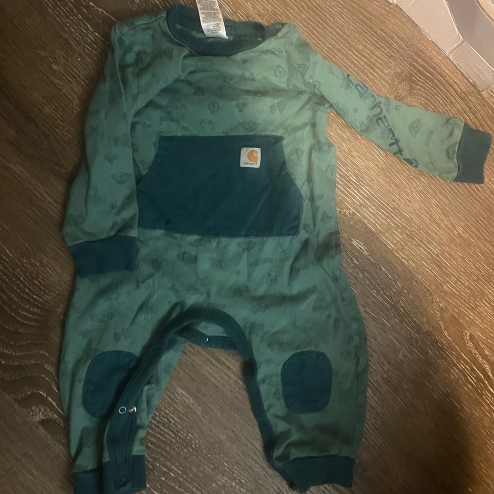 Carhartt Olive Green Infant Romper with Navy Pocket